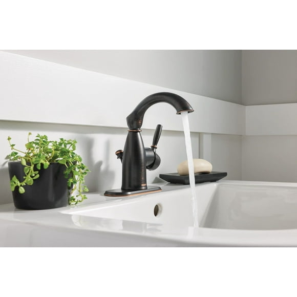 Moen 84144BRB Sarona One-Handle Single Hole Rustic Farmouse Bathroom Sink Faucet with Optional Deckplate, Mediterranean Bronze