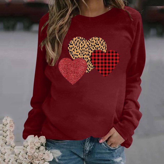 Qiopertar Mode Femmes Imprimé Col Rond Pull Tops Manches Longues Blouse Confortable Chandail en Molleton Offres de la Semaine Liquidation Moins de 5$ jusqu'à 90 % de Réduction
