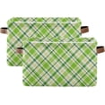 thumbnail image 2 of Storage Basket Green Plaid Foldable Canvas Laundry Baskets Bin Waterproof Inner Layer with Sturdy Handles for Toy Nursery Blanket Clothes 1 Pack, 2 of 7
