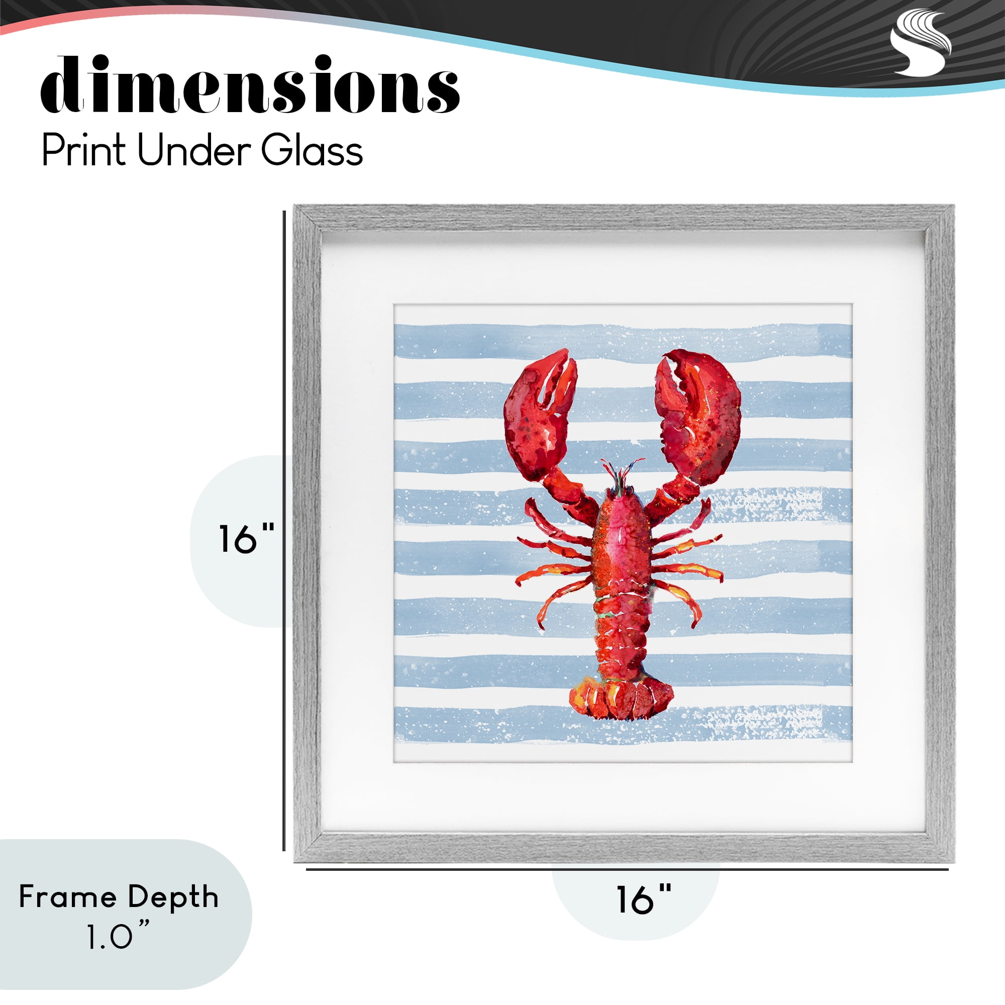 Stupell Industries Red Lobster on Blue Stripes Gray Framed Print Under Glass, design by Patricia Pinto