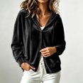 thumbnail image 2 of Velvet Long Sleeve Cardigan Hoodies Women Button Womens Hood Shirts Black XXXL, 2 of 9