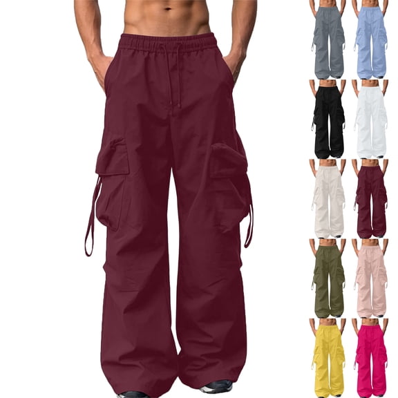 Lenago Men Casual Pants Big and Tall Straight Leg Side Pockets Elastic Waist Polyester Work Home Outdoor Spring Summer Many Color Choices