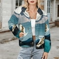 thumbnail image 3 of Jackets for Women Winter Coat Jackets Flannel Stand Collar Jacket(Graceful Cranes Moonlight Reflections,Size:S-4XL), 3 of 7