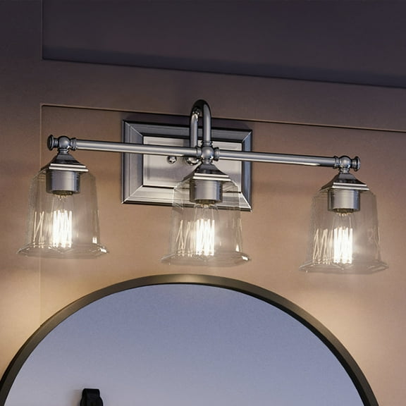 Luxury Traditional Indoor Bath Fixture, 10.00''H x 22.00''W, with Classic Style Elements, Colonial Design, Polished Chrome Finish and Clear Glass, UQL4117