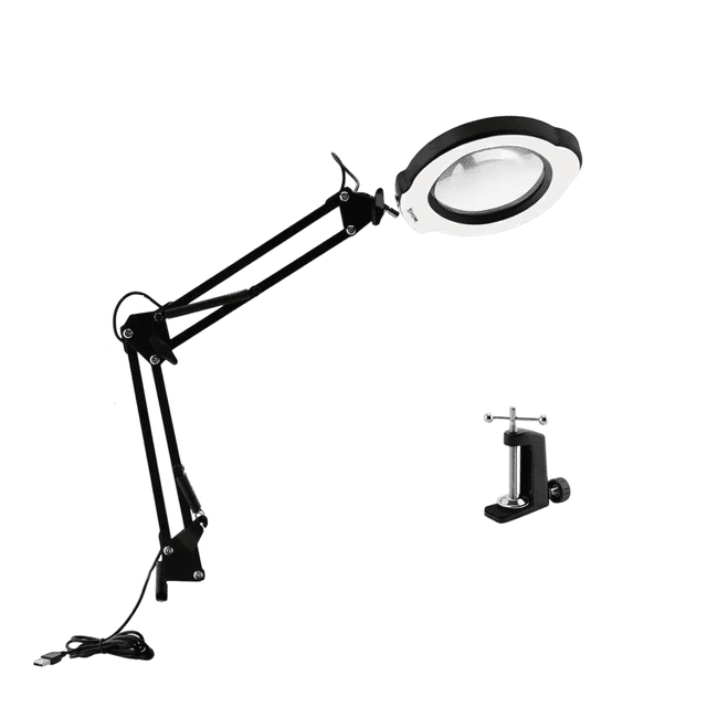 Lámpara Led Blossom De Trabajo Escritorio Con Lupa De 8x Con Brazo Pedestal Negro