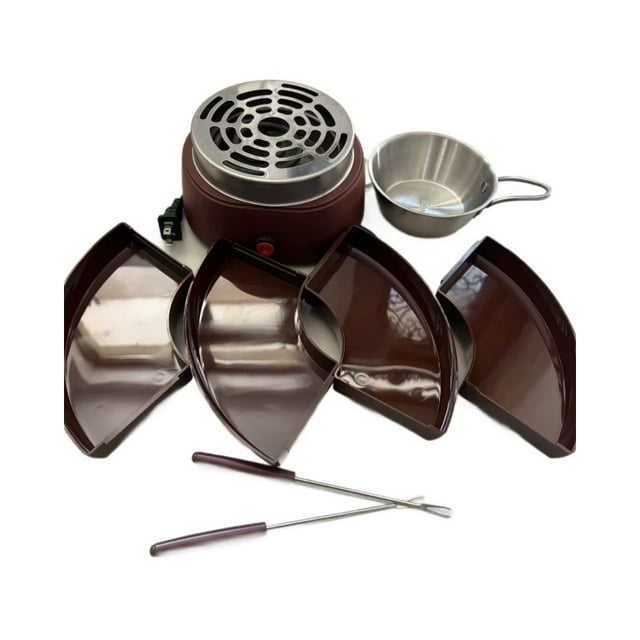 Nostalgia Tabletop Indoor Electric Maker - Smores Kit With Marshmallow Roasting Sticks and 4 Trays for Graham Crackers, Chocolate, and Marshmallows - Brown