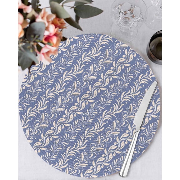 13 Inch Round Placemats Set of 6, Blue Floral Non Slip Heat Insulation PP Table Mats, Spring Flowers Pattern Plants Simple Vintage Washable Place Mats for Kitchen Dining Party Table Decor