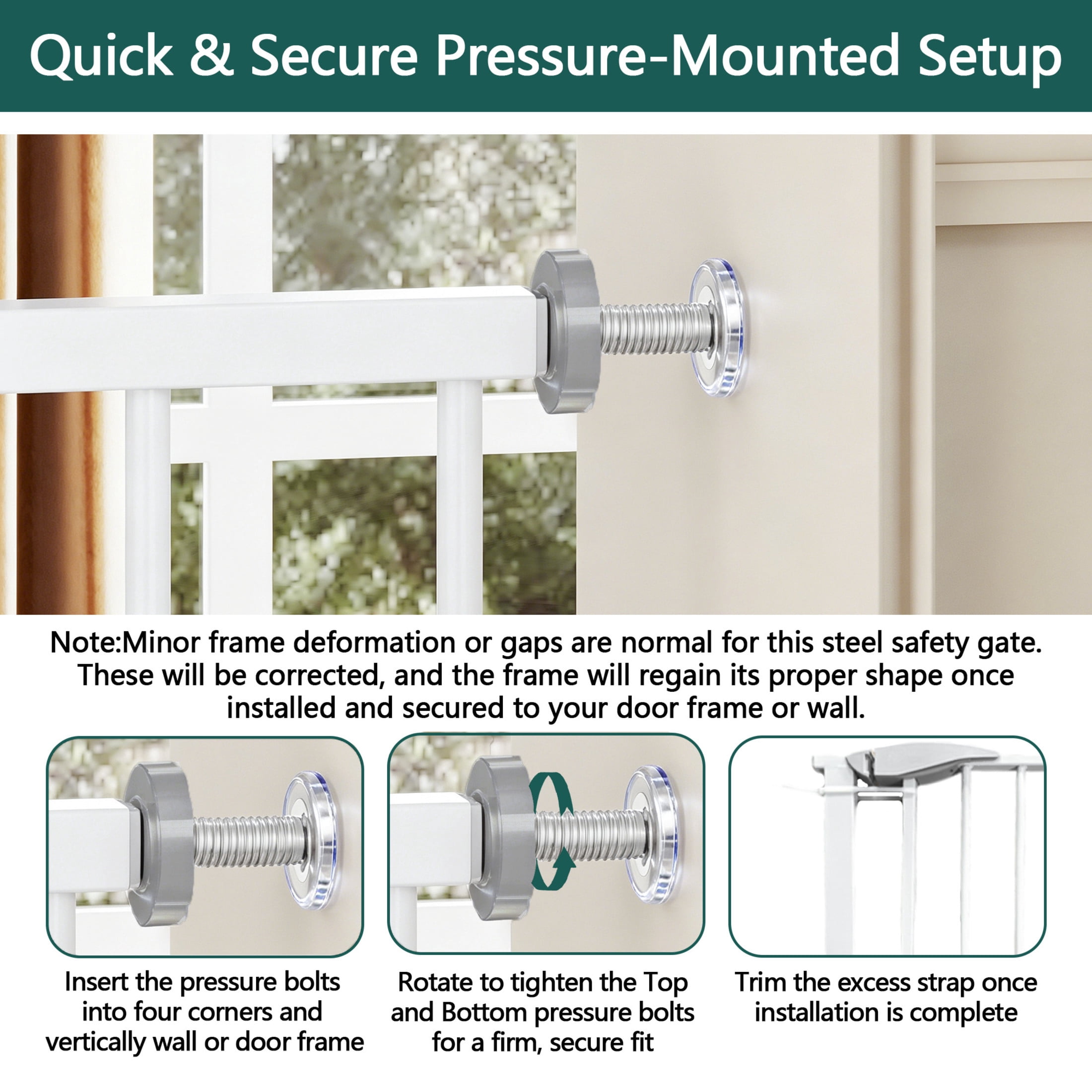 Noble House 44" Wide Pressure Mounted Baby Gate with Cat Door, Walk-Through Steel Pet Safety Gate, White, Set of 2