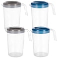 thumbnail image 3 of 4 Pcs 1 Gallon Plastic Pitcher With Lid, Shatterproof Plastic Water Jug Set, Long-Lasting PP Cold Water Carafe with Handle and Spout, Blue & Gray Drink Pitchers for Fridge, 3 of 6