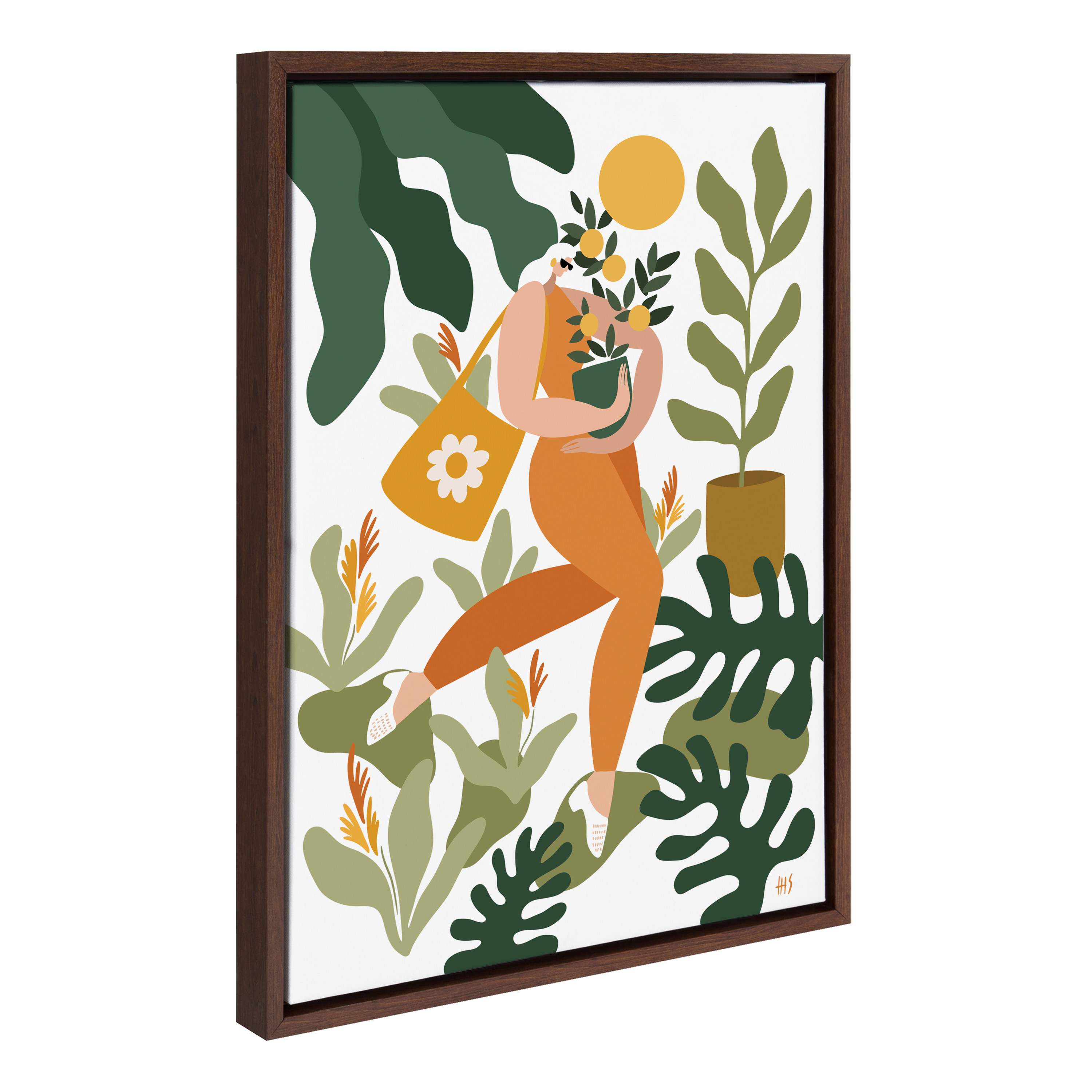 Kate and Laurel Sylvie Plastic Is For Losers Framed Canvas Wall Art by Maggie Stephenson, 18x24 Brown, Mid Century Plant Lover Wall Décor