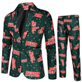 thumbnail image 3 of Gorro navideño de anime para hombre, chaqueta azul y roja, divertido árbol de Navidad, muñeco de nieve, estampado, blazer de un botón, frente abierto, trajes de trabajo de oficina para negocios, 3 of 5