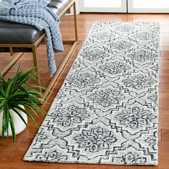 SAFAVIEH Abstract Drew Abstract Wool Runner Rug, Dark Blue/Gray, 2'3" x 8'