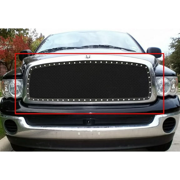 2002-2005 Dodge Ram 1500/2500/3500 Stainless Steel Black Main Upper Wire Mesh Rivet Grille