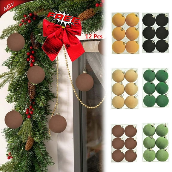Qocolhg 6 Velvet Christmas Balls Ornaments Set, Shatterproof Large Plastic Christmas Tree Decoration, Farmhouse Christmas Ball Hanging Ornament for Xmas Tree, Wreath, Garland, Party, Black
