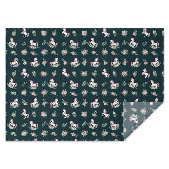Green Cartoon Unicorn Flower Pattern Rectangle Tablecloth 60"x84",Waterproof Polyester Rectangle Table Cloth, Wipeable Spillproof Polyester Tablecloth for Dining, Camping, Indoor and Outdoor
