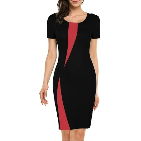 2025 Clearance Items under $5 asdoklhq Woman Plus Size Clearance Dresses Crewneck Short Sleeve Stretch Slim Bag Hip Pencil Skirt Mini Length Dress