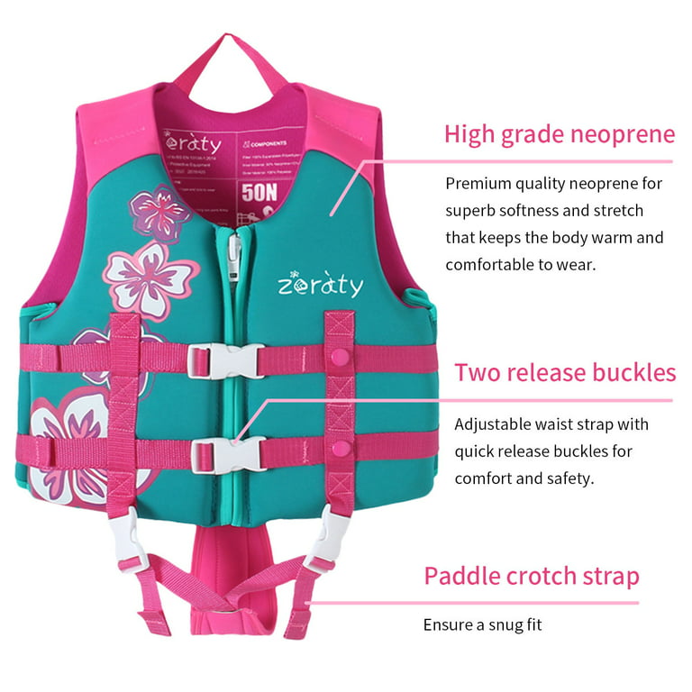 Jyyybf Kids Swimming Life Vest Cartoon Animals Print Flotage Life Jacket with Lockable Buckles for Girls Boys Pink Unicorn 4-8 Years