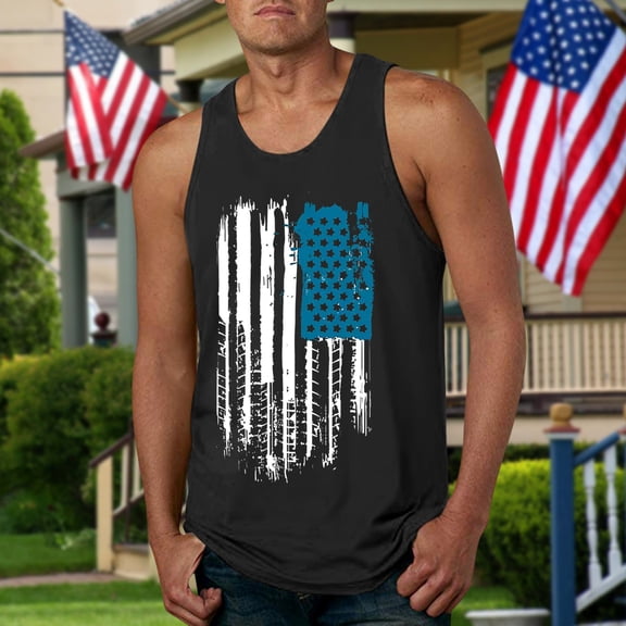 Linfrsh Men’s Gym Muscle Tank Top Crewneck Sleeveless Workout Top Cotton T-Shirt Black,L