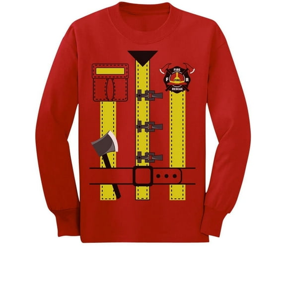 Fireman Uniform Firefighter Halloween Outfit Toddler/Kids Long sleeve T-Shirt 4T Red