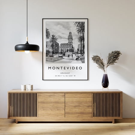 Onimhouse Poster Montevideo Uruguay Travel Print, Montevideo Travel Poster, Uruguay Travel Print, South America Travel Poster, Travel Gift, Black and White-UNFRAMED
