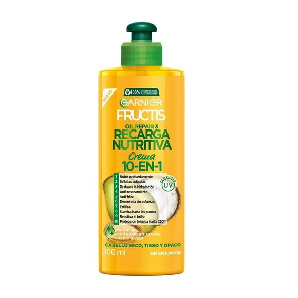 Crema para peinar Garnier Fructis 10 en 1 recarga nutritiva 300 ml