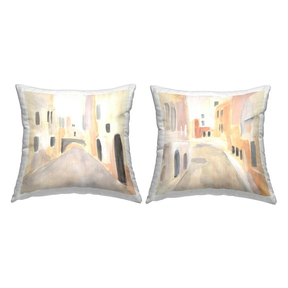Stupell Industries European Alley Architecture Abstract Cityscape Traditional Beige, 18 x 7 x 18, Decorative Pillows, (Set of 2)