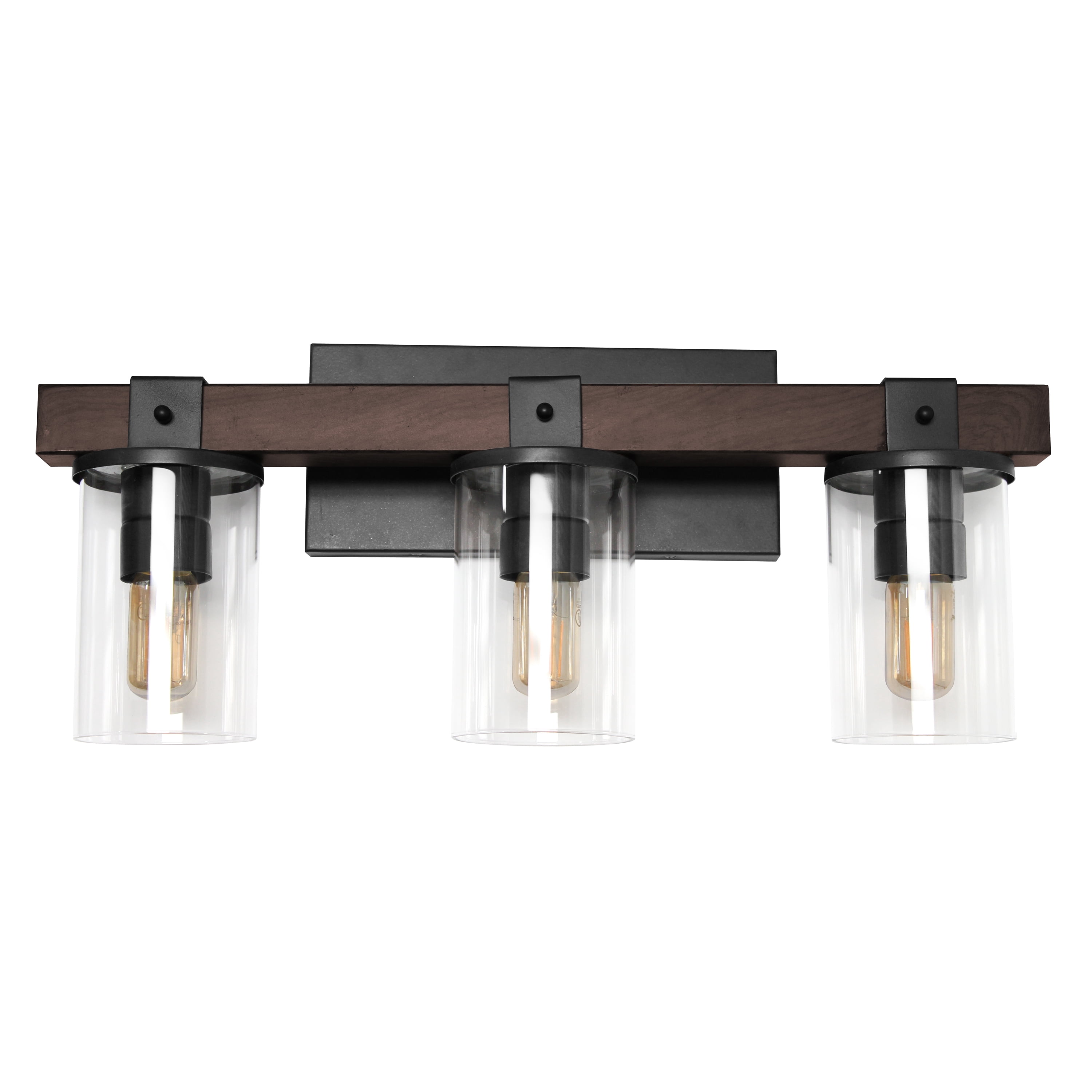 Elegant Designs Industrial Rustic Lantern Restored Wood Look 3 Light Bath Vanity