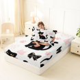 thumbnail image 4 of Manfei Kawaii Black Cat Twin Fitted Sheet, Bow Paw Bedding, White Pink, 2pcs, 1 Fitted Sheet and 1 Pillowcase, 4 of 6