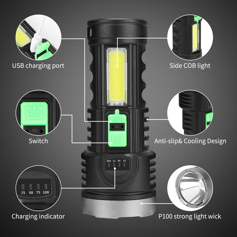 1500000LM LED Flashlight-Super Bright Torch-USB Rechargeable Lamp