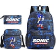 thumbnail image 2 of 3 piezas de Sonic The Hedgehog, bolso escolar para mujer, bolso de hombro de moda, mochila informal de gran capacidad para exteriores con estuche para lápices, suministros, 2 of 5