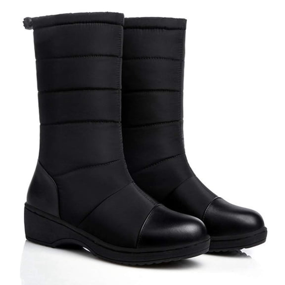 SACFOF Women's Winter Mid Calf Snow Boots Waterproof Rain Fur Lined Elastic Platform Cold Weather Snow Boot