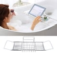 thumbnail image 1 of Expandable Stainless Steel Shower Tub Tray, Stable Structure Stylish Aesthetics Over The Bathtub Rack with Phone Stand for Soap Shampoo, 1 of 7