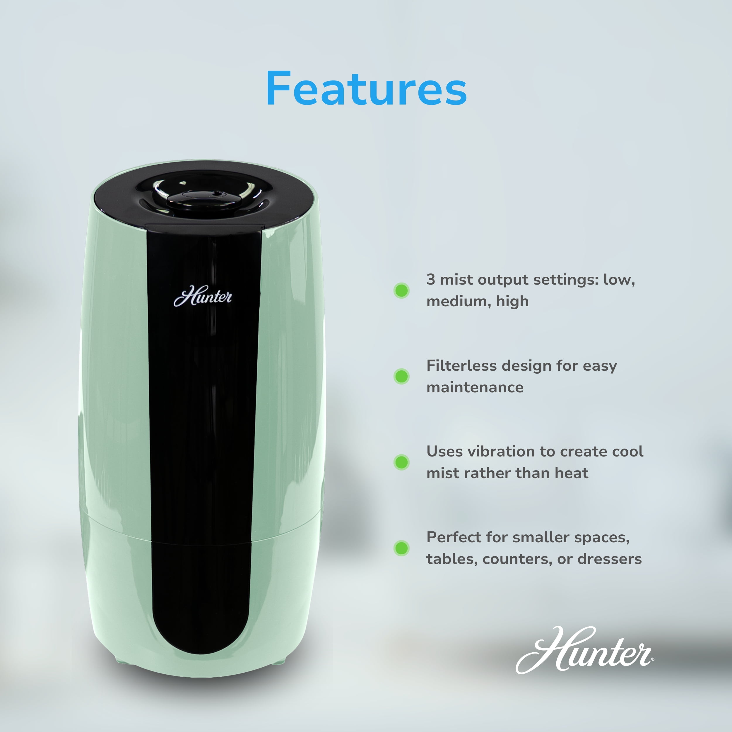 Hunter HHU400 Aspire Cool Mist 0.7 Gal Ultrasonic Humidifier, Sage