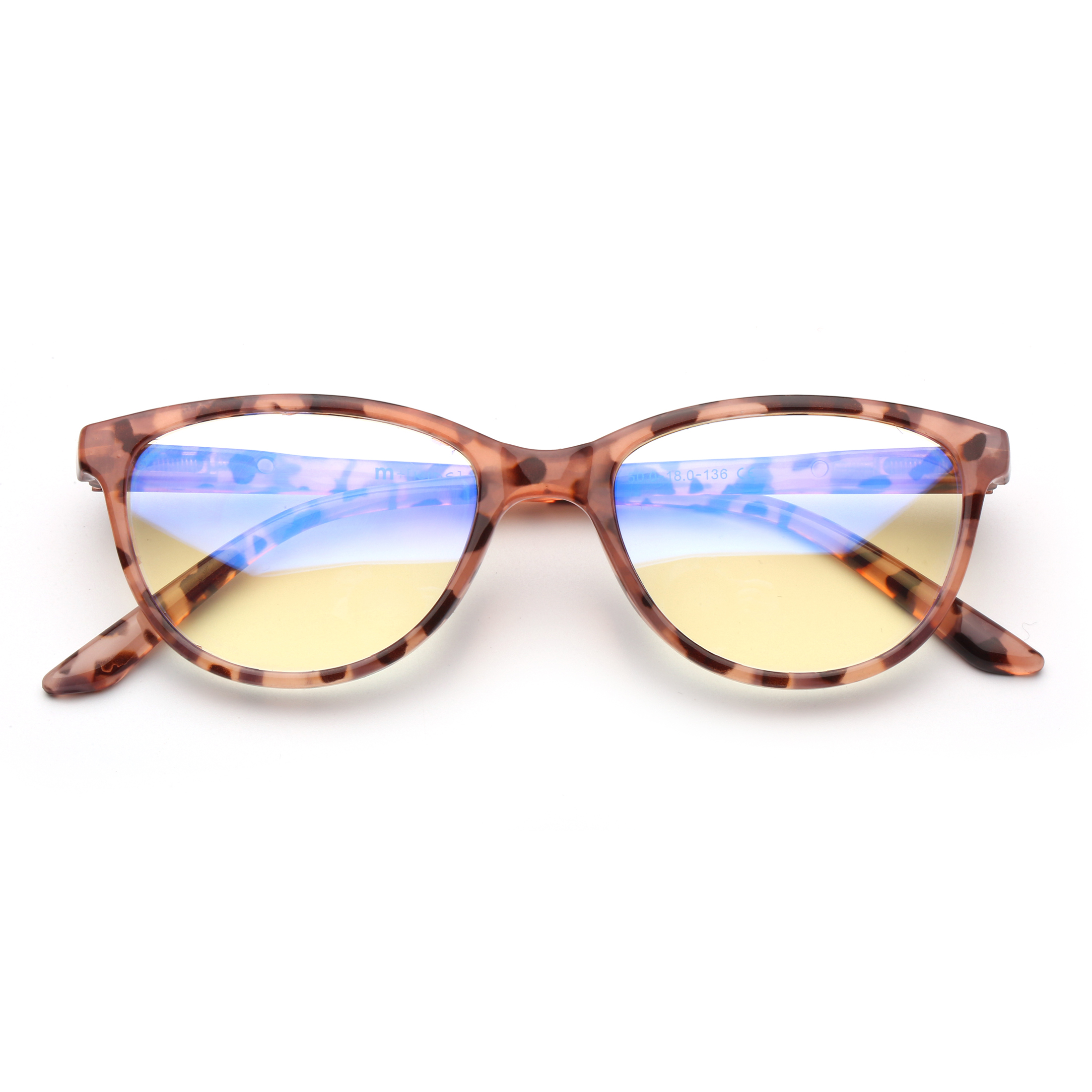 M+ Plano Blue Light Lens Injection Girls Frames, Molly, Pink Tortoise, 50.5-18.0-136, with Case