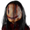 thumbnail image 5 of Halloween Horror Fancy Dress Party Mask Bloody Lifelike Horror Smiley Cosplay Tricky Latex Pullover Mask With Hair Costume Props, 5 of 5