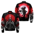 thumbnail image 2 of Chaqueta bomber de primavera y otoño para hombre, con estampado 3D de máscara de samurái Oni y tatuaje, con cremallera, informal, para la calle, 2 of 5