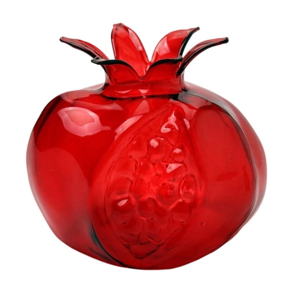 Pomegranate Glass Vase Centerpiece for Fresh Flowers, Red Textured Hydroponic Vessel for Tabletop Shelf and Living Room Decor