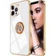 thumbnail image 2 of for iPhone 12 Pro Ring Holder Case 360 Degree Rotation Kickstand Girly Case Shiny Glitter Plating Rose Gold Edge Work with Magnetic Car Mount Slim Soft Tup Case for Women Girls White, 2 of 10
