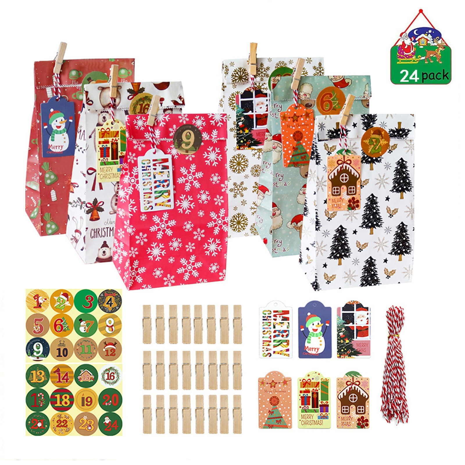 Kokovifyves Christmas Decorations Gift Bags Christmas 24 Pieces Kraft