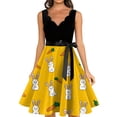 thumbnail image 5 of LWavelet Women's Sleeveless Scalloped Neck Fit-and-Flare Dress, Bunny & Easter Egg Print with Satin Bow Belt for Easter & Casual Outfits Saffron L, 5 of 5