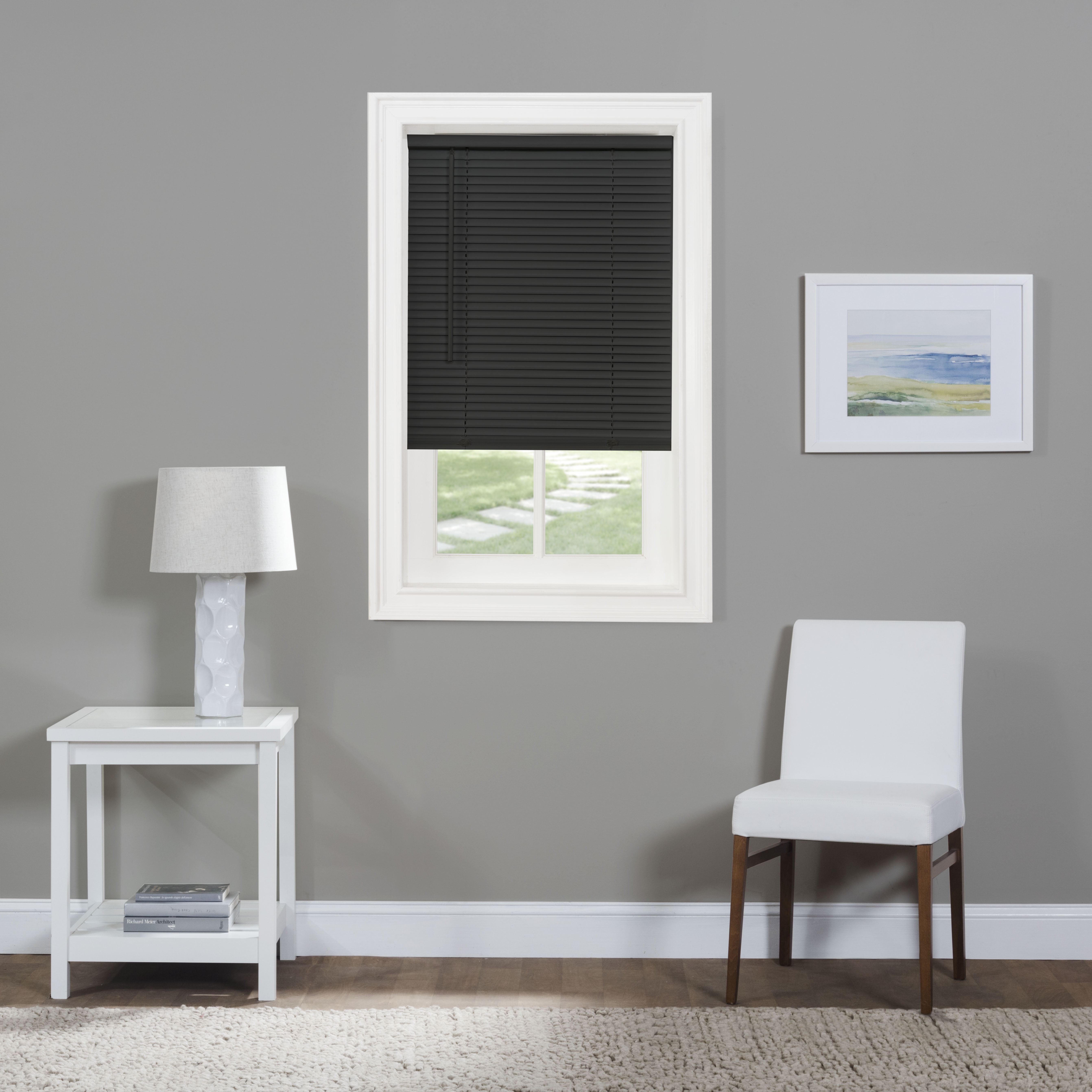 Achim Cordless Vinyl Mini Window Blinds, Black, 45" x 48"