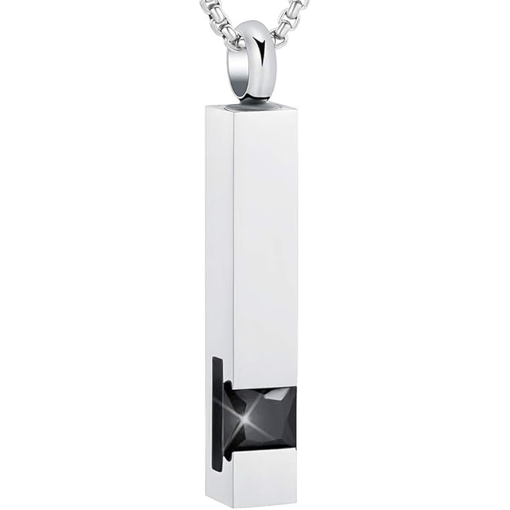 Silver Bar Urn Necklaces for Ashes Crystal Cremation Urn Jewelry Birthstone Cube Bar Cremation Urn Jewelry for Women Men Memorial Ashes Necklace Pendant Keepsake Gifts