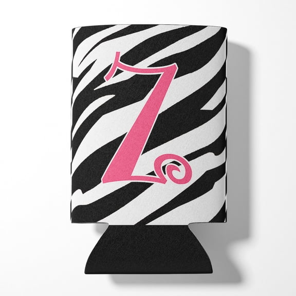 Letter Z Initial  Zebra Stripe and Pink Can or Bottle Hugger