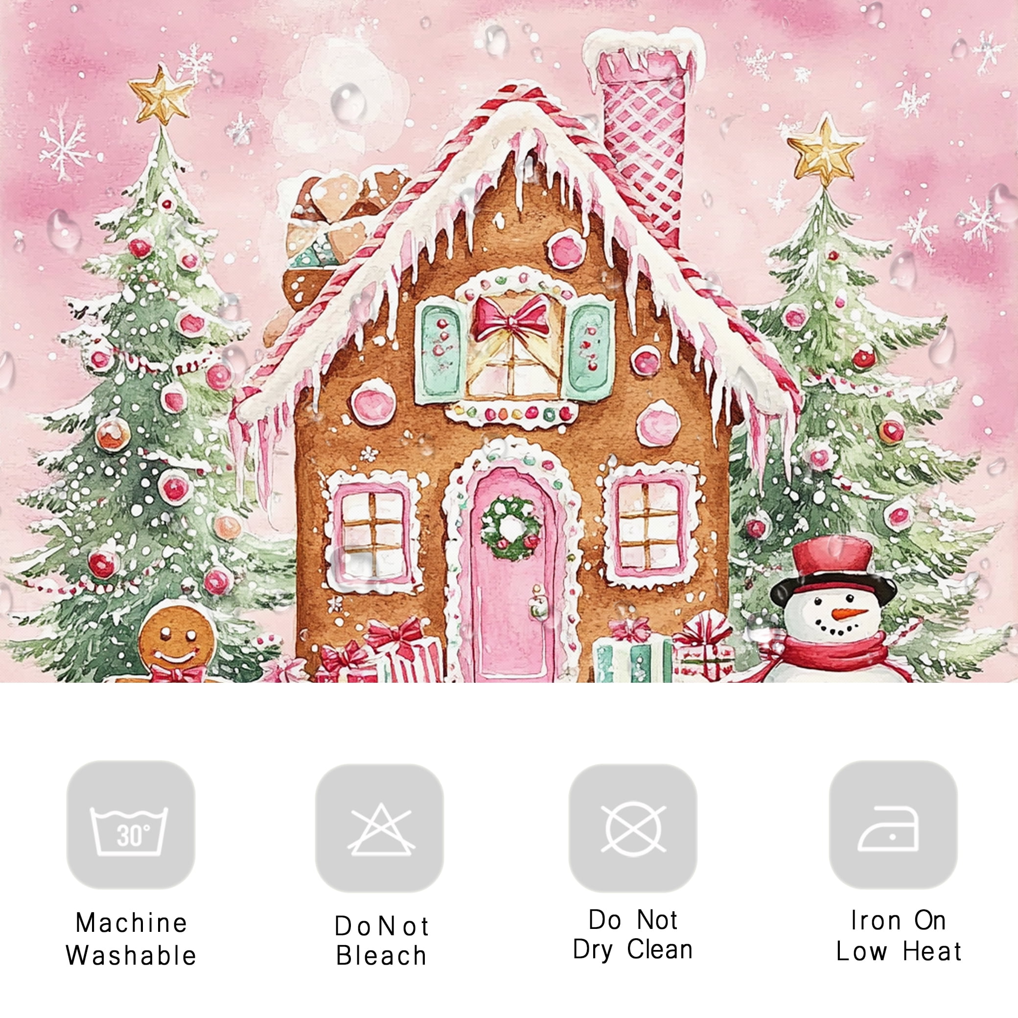 NEONWE Pink Christmas Gingerbread House Shower Curtain Christmas Trees Winter Cute Candy Snowman Bathroom Shower Curtain Decor Polyester Waterproof Fabric with 12 Pack Plastic Hook 72" X 72"