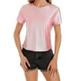 thumbnail image 2 of Womens Tops Spring Summer Metallic Glossy Round Neck Loose Casual T Shirt Nylon & Spandex Casual Design Pair With Jeans & Leggings Cold Water Wash Package Size: 20X15X2Cm M Shirts for Women, 2 of 5
