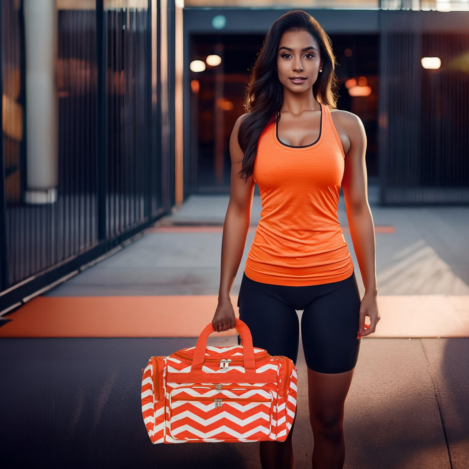 CalBags Chevron 16-inch Shoulder Carry-on Duffel Bag - Orange White Chevron