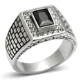 thumbnail image 1 of Men High Polished Stainless Steel Ring with AAA Grade CZ in Jet - Size 11, 1 of 1