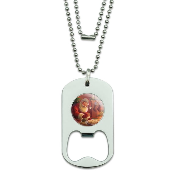 Christmas Holiday Santa Milk and Cookies Military Dog Tag Bottle Opener Pendant