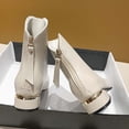 thumbnail image 4 of Tejiojio Fall Clearance Autumn Fashion Ladies Pointed Toe Short Low Heels Back Zipper Leather Boots, 4 of 7