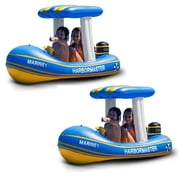 Zone Tech 2 PACK Harbor Master Inflatable Patrol Boat Pool Float Ride On with Fun Constant Flow Water Squirter for Kids Cool Retro Style for Beach Ocean Pool Lake Extra Thick Large Floatie